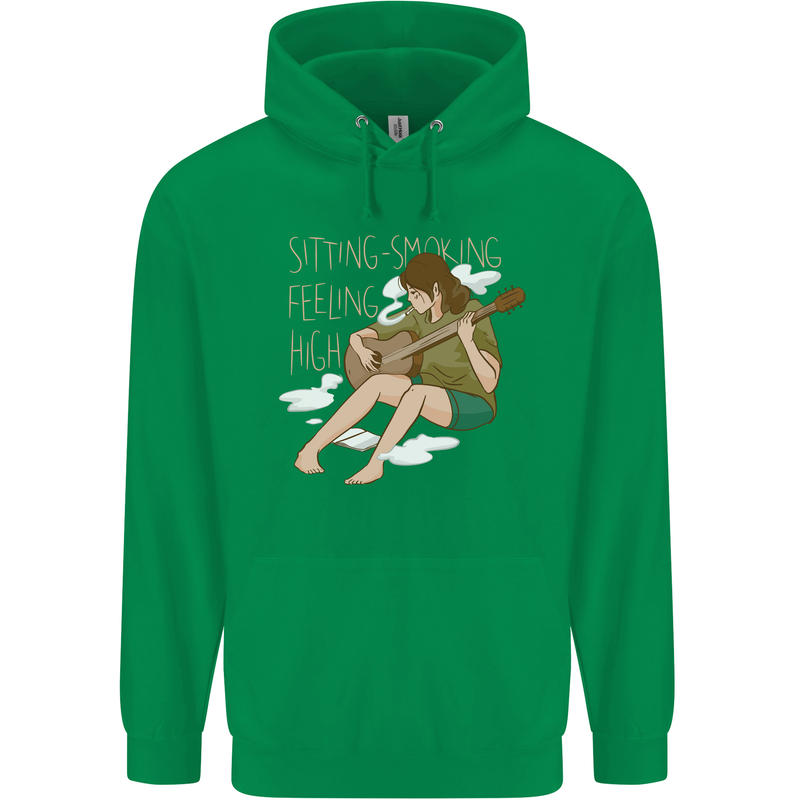 Sitting Smoking Weed Feeling High Drugs Mens 80% Cotton Hoodie Irish Green