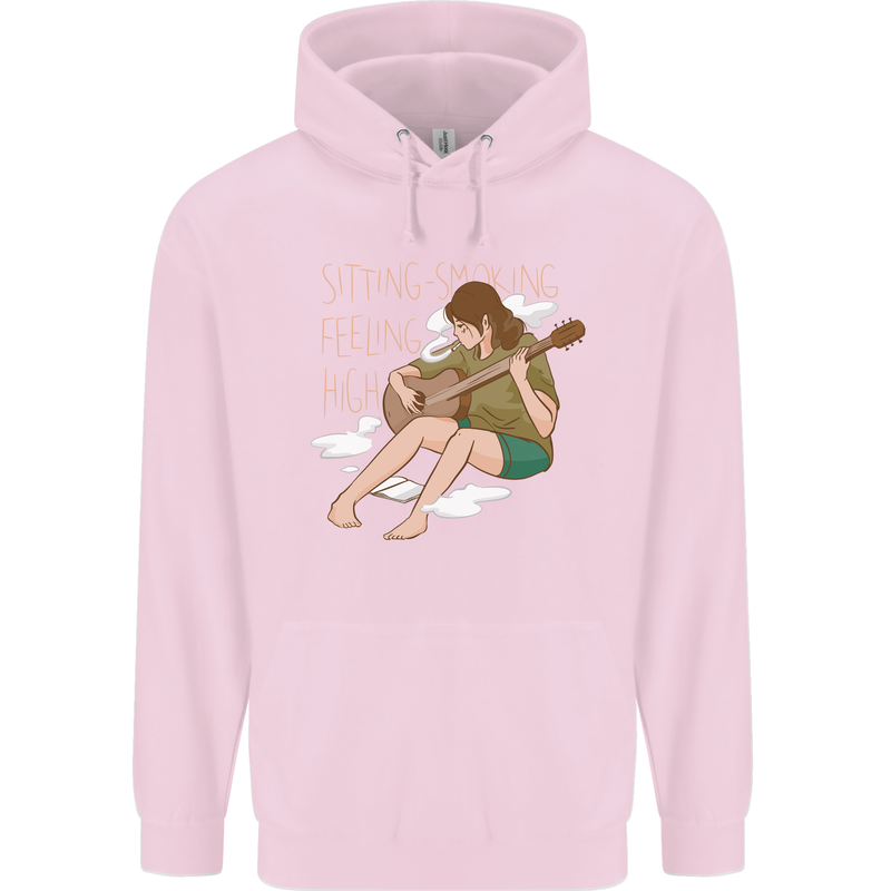 Sitting Smoking Weed Feeling High Drugs Mens 80% Cotton Hoodie Light Pink