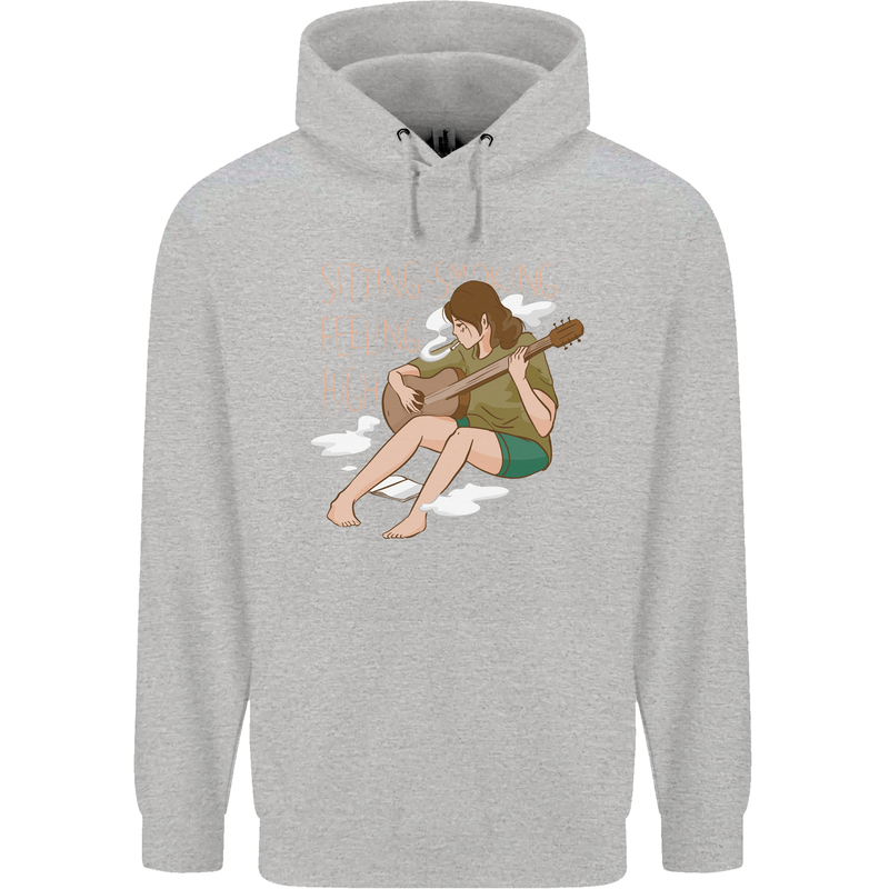 Sitting Smoking Weed Feeling High Drugs Mens 80% Cotton Hoodie Sports Grey