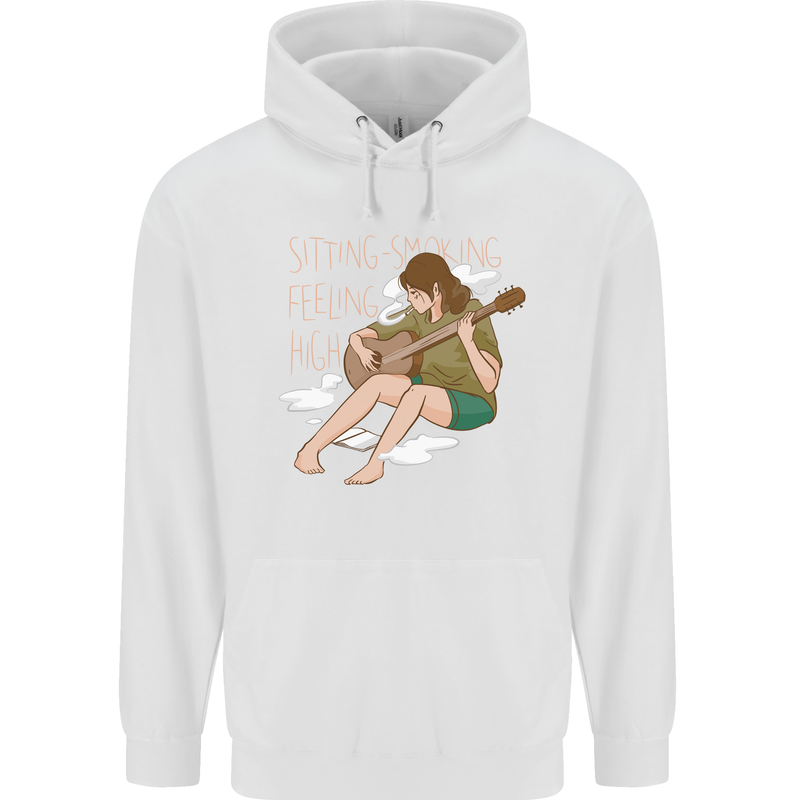 Sitting Smoking Weed Feeling High Drugs Mens 80% Cotton Hoodie White