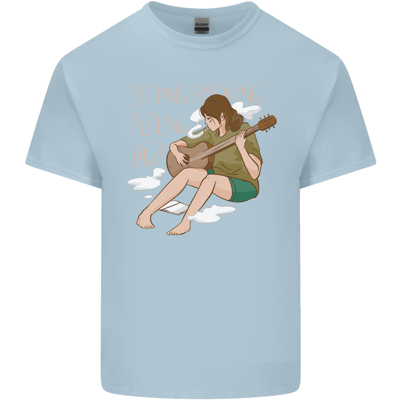 Sitting Smoking Weed Feeling High Drugs Mens Cotton T-Shirt Tee Top Light Blue