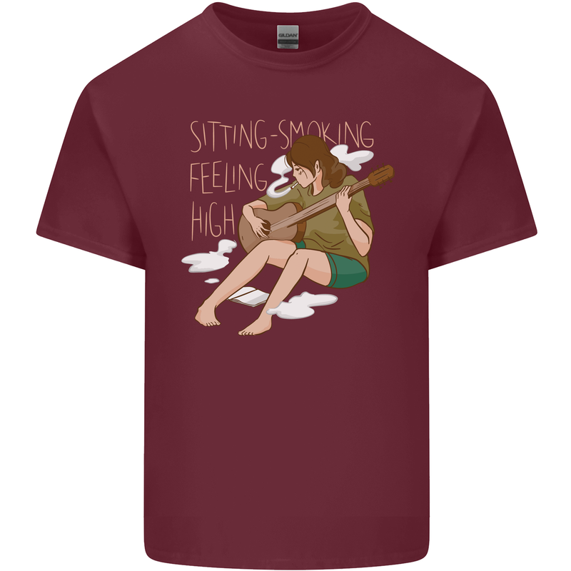 Sitting Smoking Weed Feeling High Drugs Mens Cotton T-Shirt Tee Top Maroon