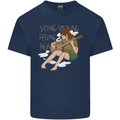 Sitting Smoking Weed Feeling High Drugs Mens Cotton T-Shirt Tee Top Navy Blue