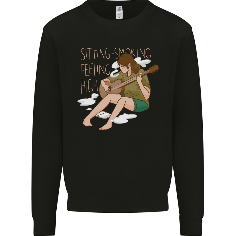 Sitting Smoking Weed Feeling High Drugs Mens Sweatshirt Jumper Black