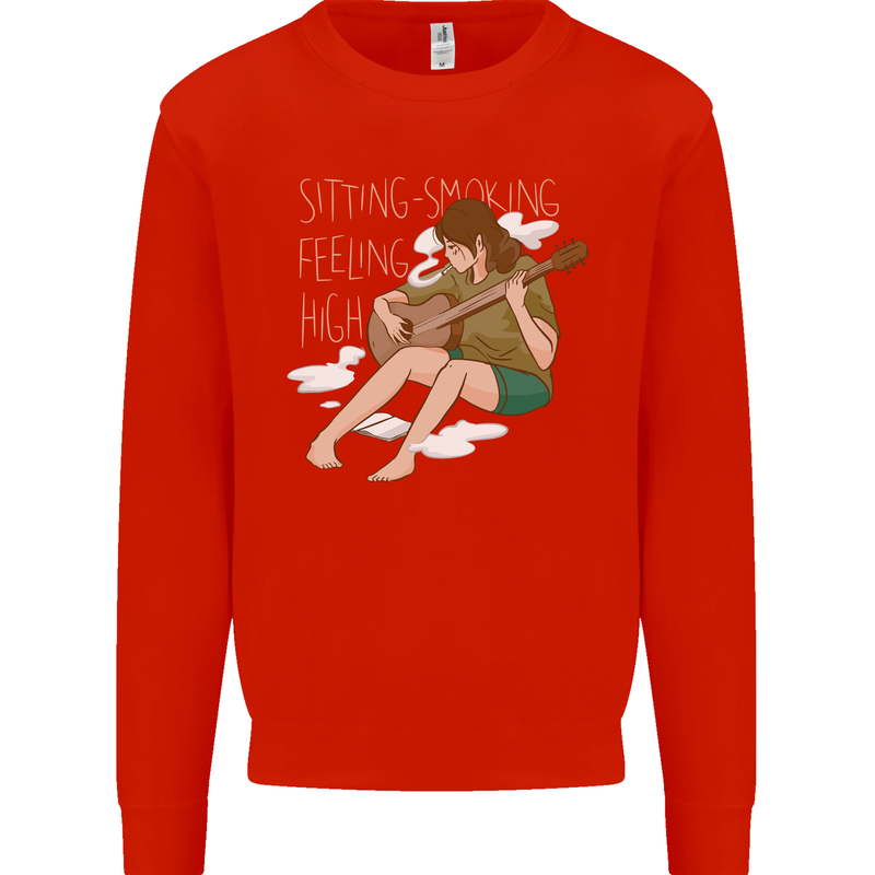 Sitting Smoking Weed Feeling High Drugs Mens Sweatshirt Jumper Bright Red