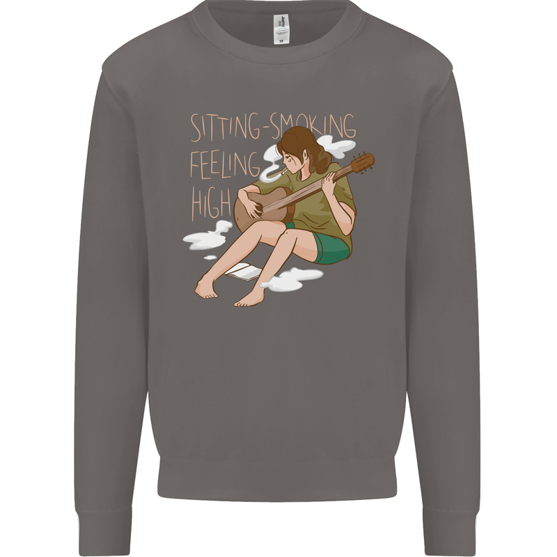 Sitting Smoking Weed Feeling High Drugs Mens Sweatshirt Jumper Charcoal