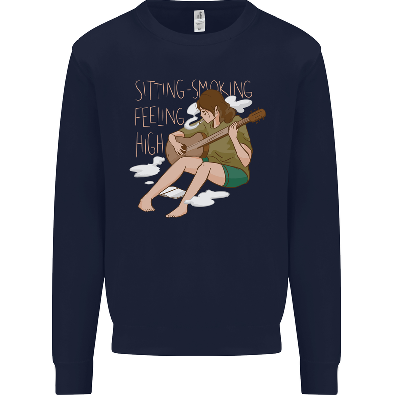 Sitting Smoking Weed Feeling High Drugs Mens Sweatshirt Jumper Navy Blue