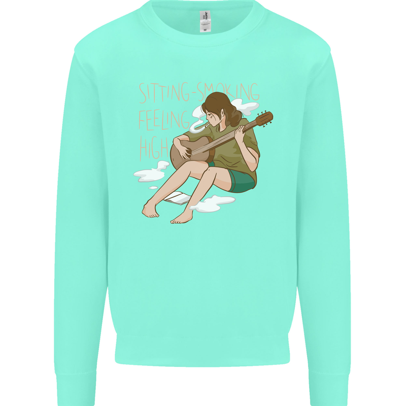 Sitting Smoking Weed Feeling High Drugs Mens Sweatshirt Jumper Peppermint