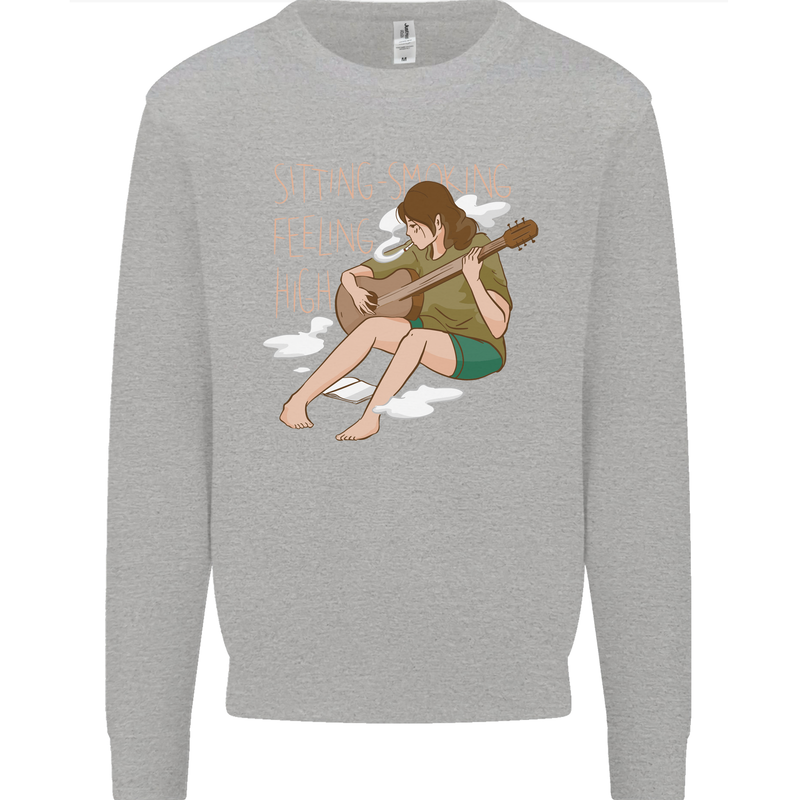 Sitting Smoking Weed Feeling High Drugs Mens Sweatshirt Jumper Sports Grey