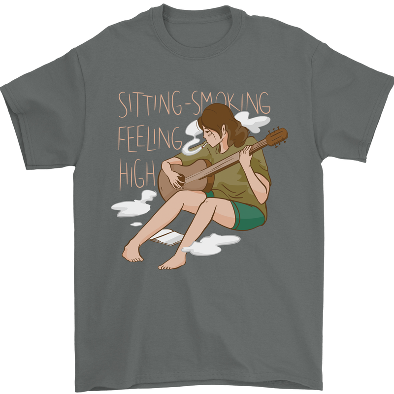 Sitting Smoking Weed Feeling High Drugs Mens T-Shirt 100% Cotton Charcoal