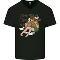 Sitting Smoking Weed Feeling High Drugs Mens V-Neck Cotton T-Shirt Black