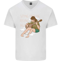 Sitting Smoking Weed Feeling High Drugs Mens V-Neck Cotton T-Shirt White