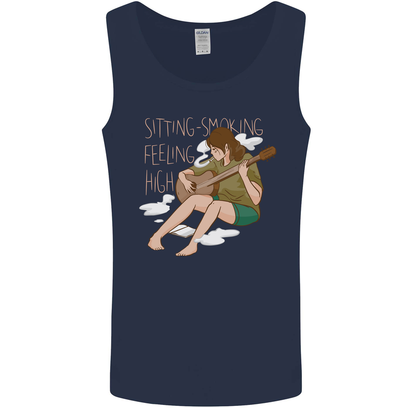 Sitting Smoking Weed Feeling High Drugs Mens Vest Tank Top Navy Blue