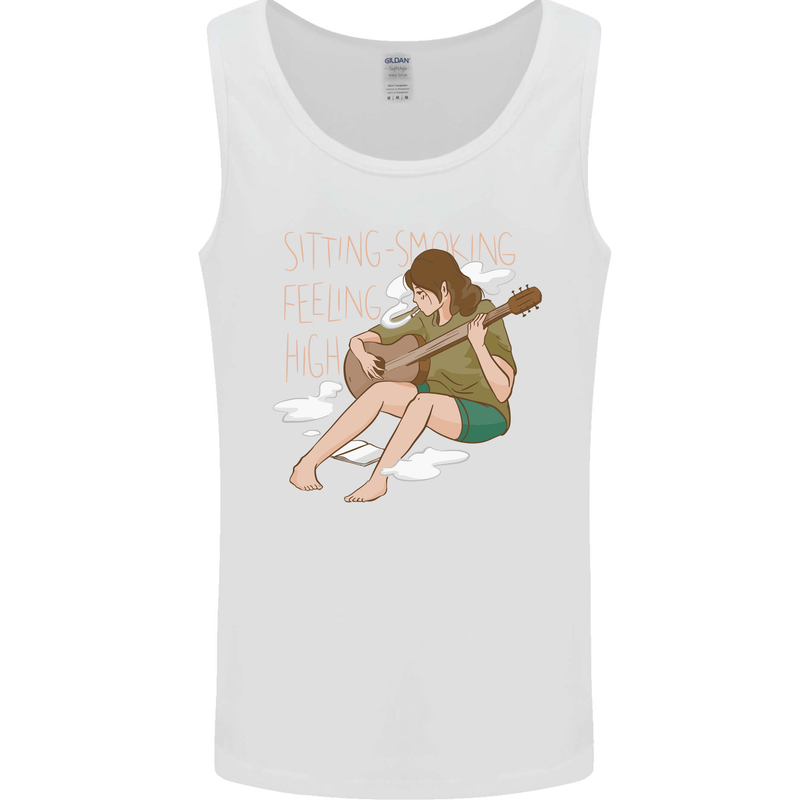 Sitting Smoking Weed Feeling High Drugs Mens Vest Tank Top White