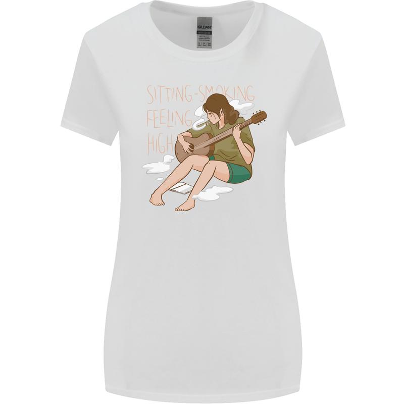 Sitting Smoking Weed Feeling High Drugs Womens Wider Cut T-Shirt White