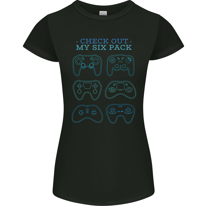 Six Pack Controller Funny Gaming Gamer Womens Petite Cut T-Shirt Black