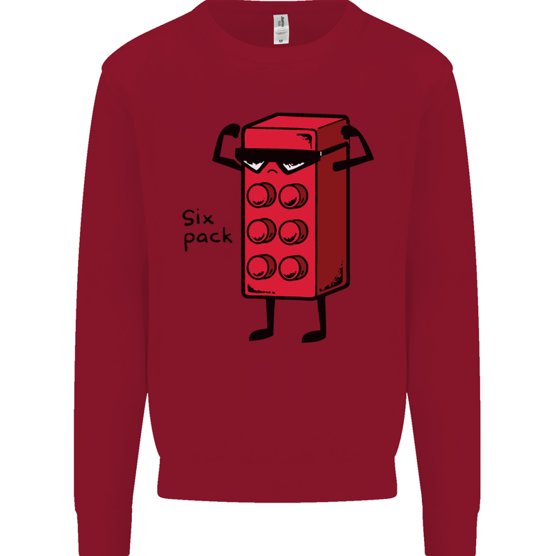 Six Pack Funny Gym Training Top Fat Obese Kids Sweatshirt Jumper Red