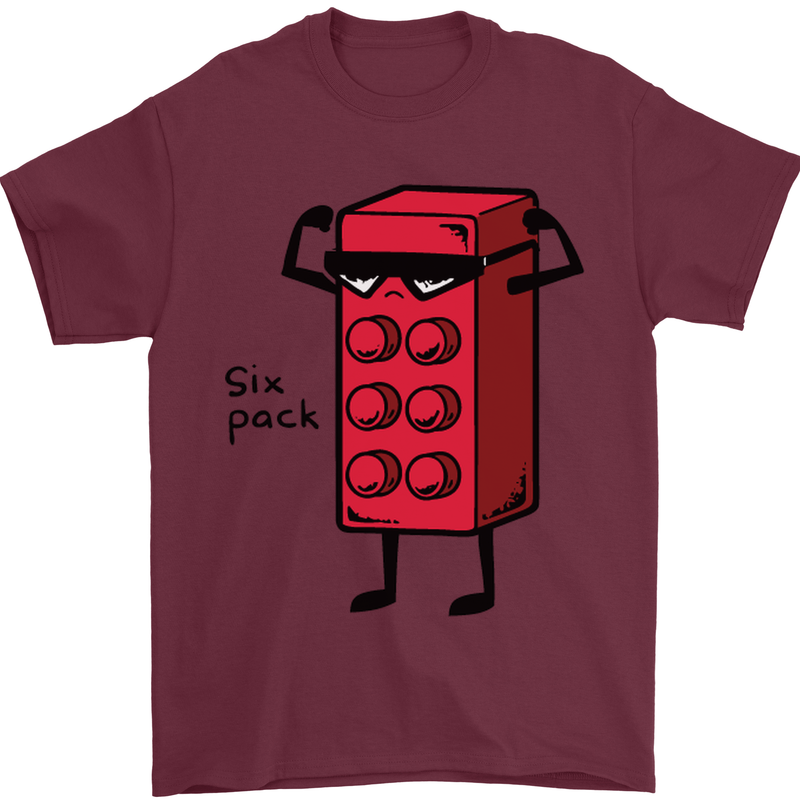 Six Pack Funny Gym Training Top Fat Obese Mens T-Shirt Cotton Gildan Maroon