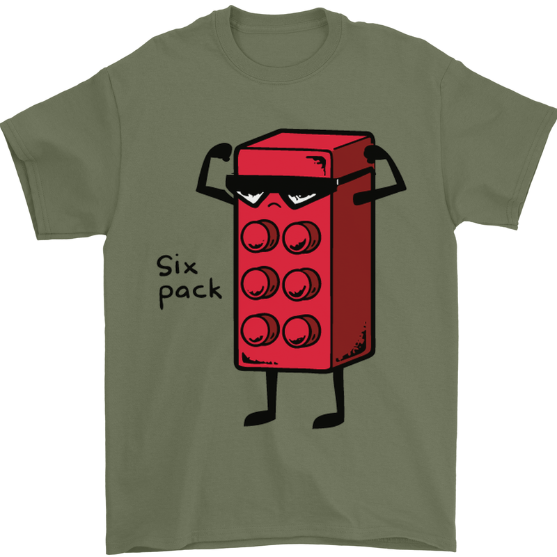 Six Pack Funny Gym Training Top Fat Obese Mens T-Shirt Cotton Gildan Military Green