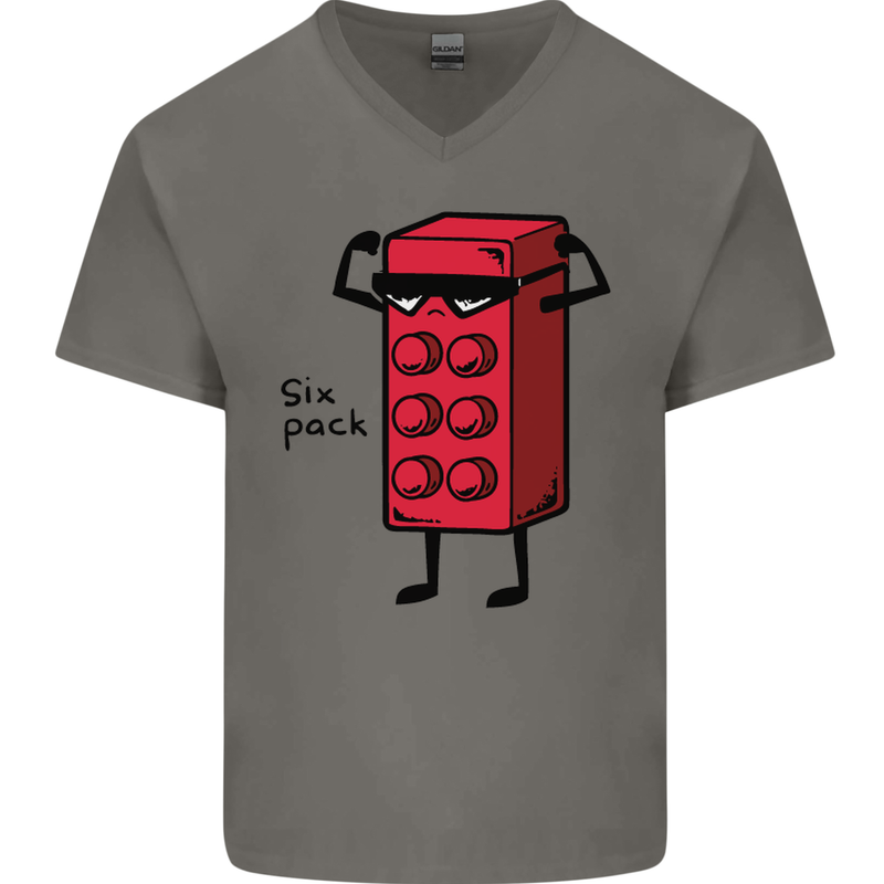 Six Pack Funny Gym Training Top Fat Obese Mens V-Neck Cotton T-Shirt Charcoal