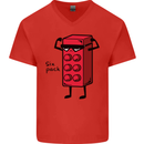 Six Pack Funny Gym Training Top Fat Obese Mens V-Neck Cotton T-Shirt Red