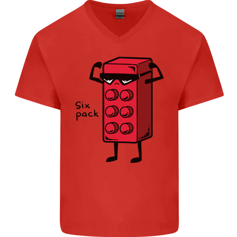 Six Pack Funny Gym Training Top Fat Obese Mens V-Neck Cotton T-Shirt Red