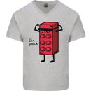 Six Pack Funny Gym Training Top Fat Obese Mens V-Neck Cotton T-Shirt Sports Grey