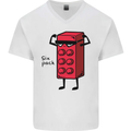 Six Pack Funny Gym Training Top Fat Obese Mens V-Neck Cotton T-Shirt White