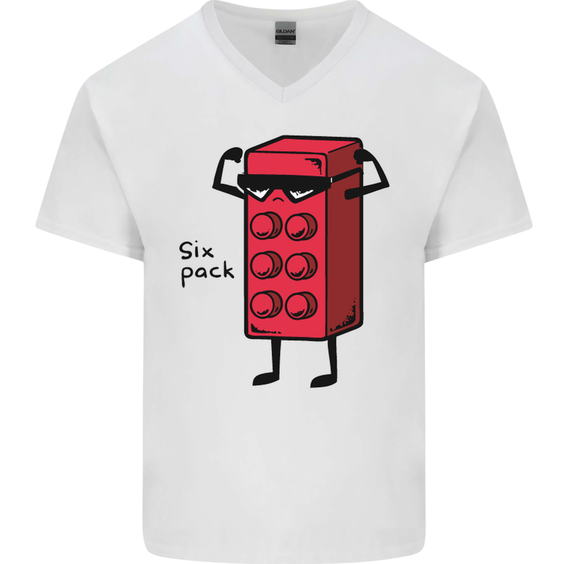Six Pack Funny Gym Training Top Fat Obese Mens V-Neck Cotton T-Shirt White