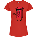 Six Pack Funny Gym Training Top Fat Obese Womens Petite Cut T-Shirt Red