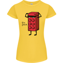 Six Pack Funny Gym Training Top Fat Obese Womens Petite Cut T-Shirt Yellow