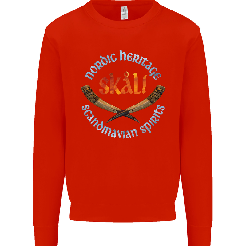 Skal The Vikings Alcohol Beer Nordic Odin Kids Sweatshirt Jumper Bright Red