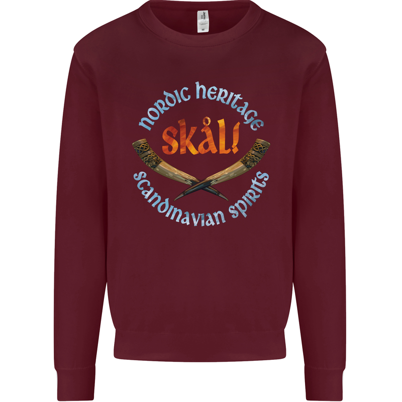 Skal The Vikings Alcohol Beer Nordic Odin Kids Sweatshirt Jumper Maroon