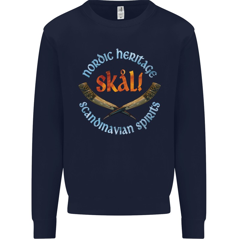 Skal The Vikings Alcohol Beer Nordic Odin Kids Sweatshirt Jumper Navy Blue