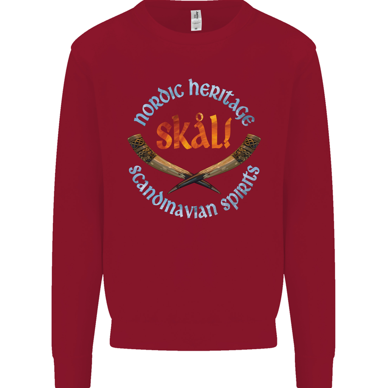Skal The Vikings Alcohol Beer Nordic Odin Kids Sweatshirt Jumper Red