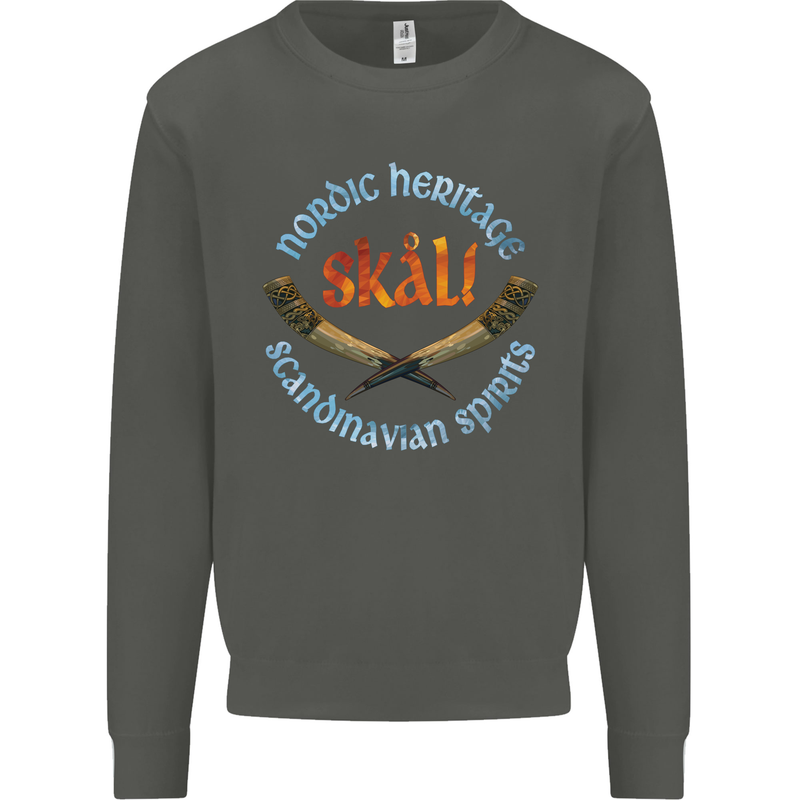 Skal The Vikings Alcohol Beer Nordic Odin Kids Sweatshirt Jumper Storm Grey