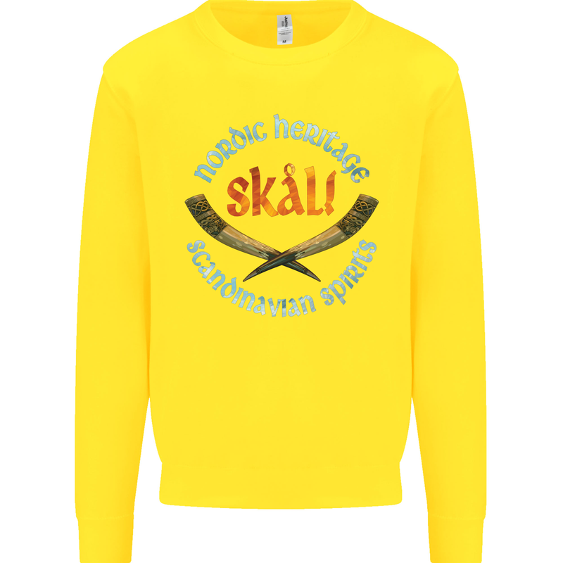 Skal The Vikings Alcohol Beer Nordic Odin Kids Sweatshirt Jumper Yellow