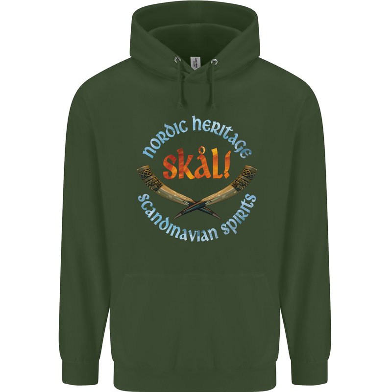 Skal The Vikings Alcohol Beer Nordic Odin Mens 80% Cotton Hoodie Forest Green