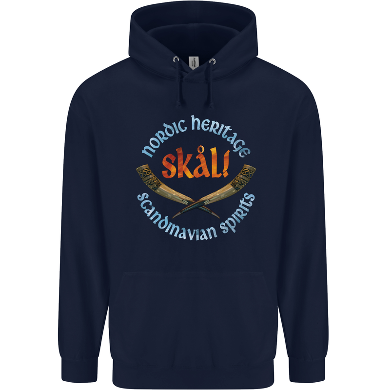 Skal The Vikings Alcohol Beer Nordic Odin Mens 80% Cotton Hoodie Navy Blue