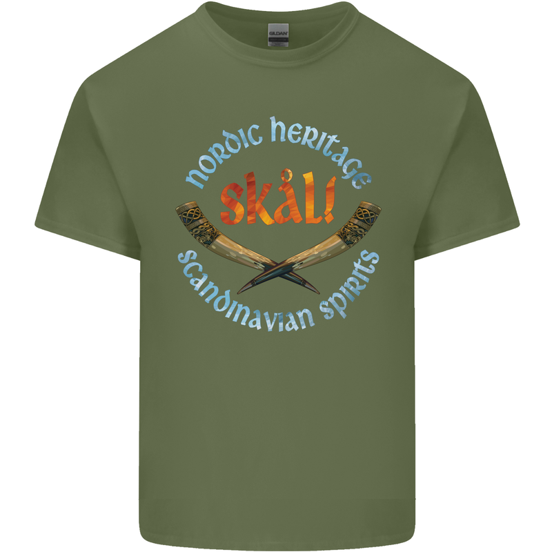 Skal The Vikings Alcohol Beer Nordic Odin Mens Cotton T-Shirt Tee Top Military Green