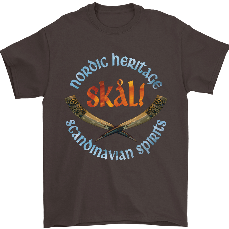 Skal The Vikings Alcohol Beer Nordic Odin Mens T-Shirt Cotton Gildan Dark Chocolate