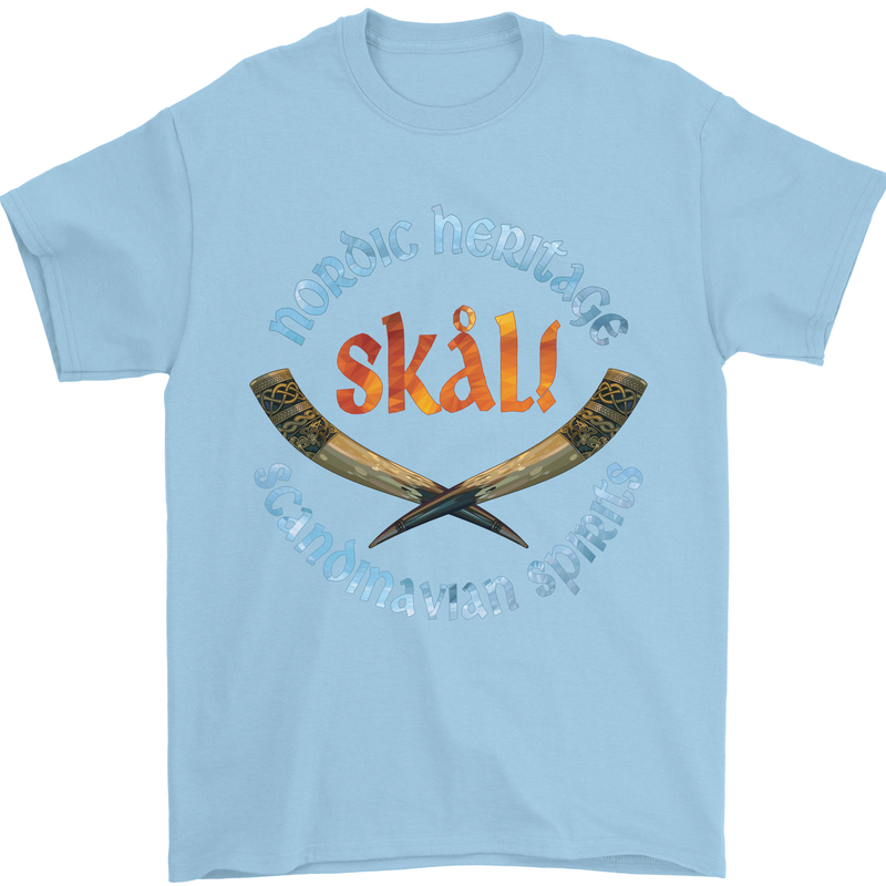Skal The Vikings Alcohol Beer Nordic Odin Mens T-Shirt Cotton Gildan Light Blue