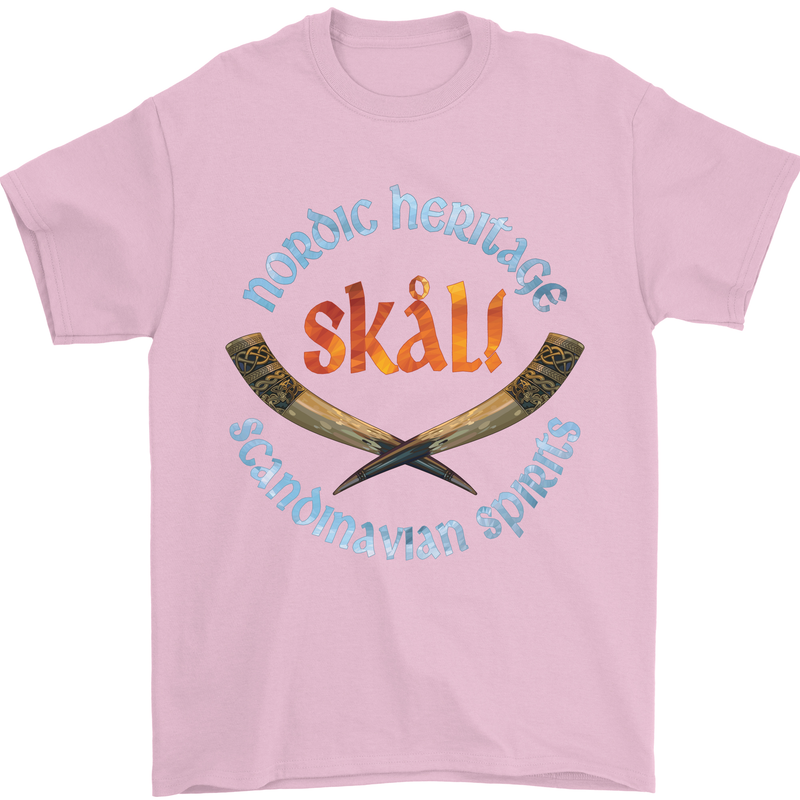 Skal The Vikings Alcohol Beer Nordic Odin Mens T-Shirt Cotton Gildan Light Pink
