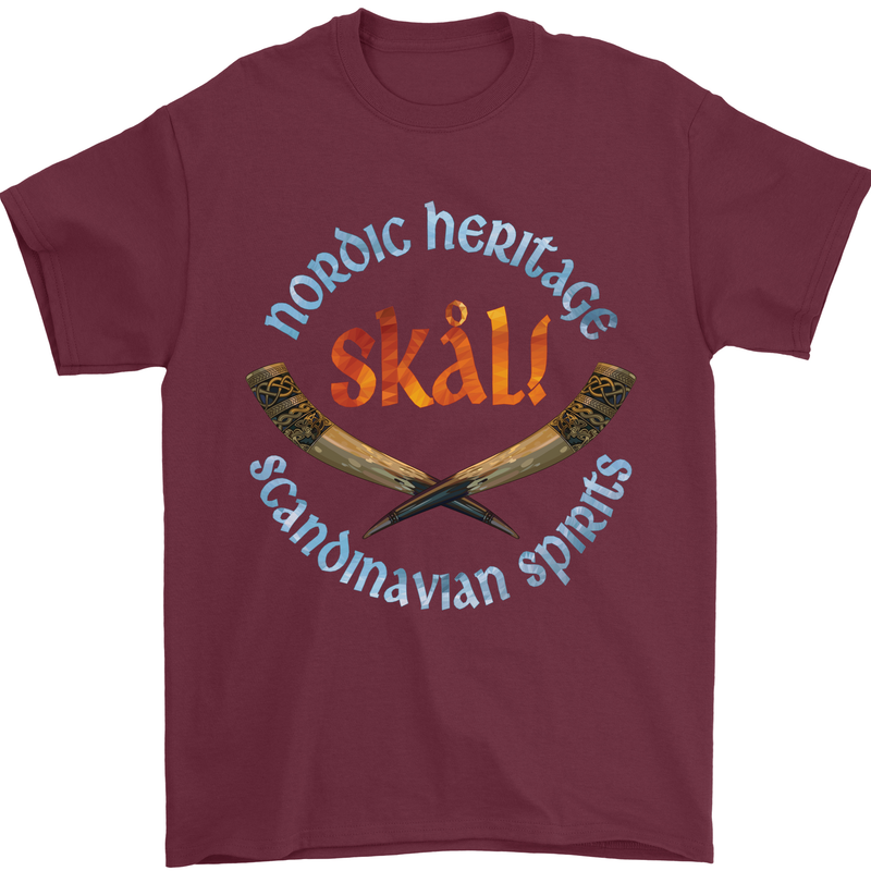 Skal The Vikings Alcohol Beer Nordic Odin Mens T-Shirt Cotton Gildan Maroon
