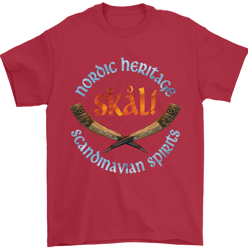 Skal The Vikings Alcohol Beer Nordic Odin Mens T-Shirt Cotton Gildan Red