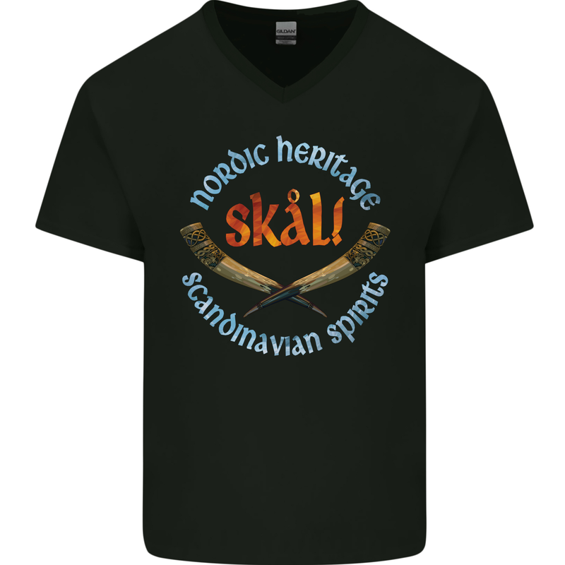 Skal The Vikings Alcohol Beer Nordic Odin Mens V-Neck Cotton T-Shirt Black