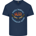 Skal The Vikings Alcohol Beer Nordic Odin Mens V-Neck Cotton T-Shirt Navy Blue