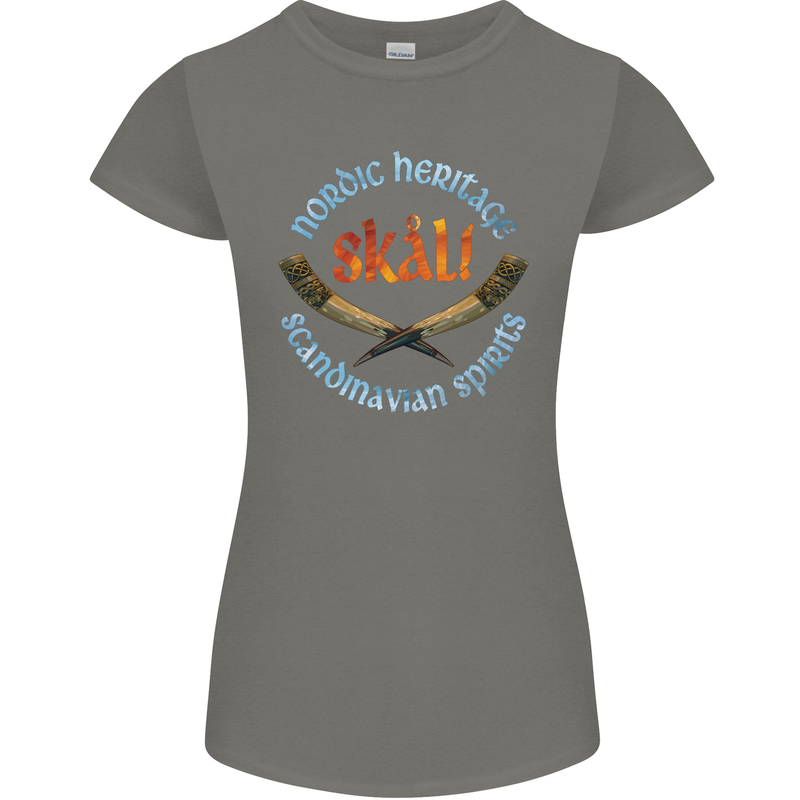 Skal The Vikings Alcohol Beer Nordic Odin Womens Petite Cut T-Shirt Charcoal