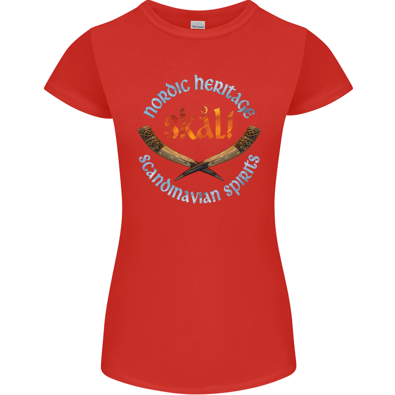 Skal The Vikings Alcohol Beer Nordic Odin Womens Petite Cut T-Shirt Red