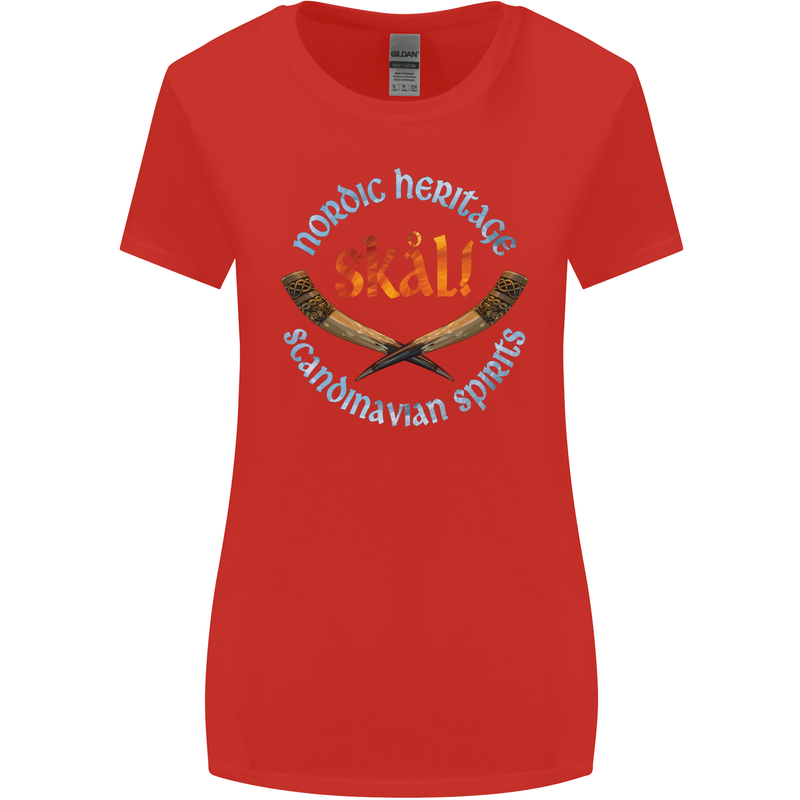 Skal The Vikings Alcohol Beer Nordic Odin Womens Wider Cut T-Shirt Red
